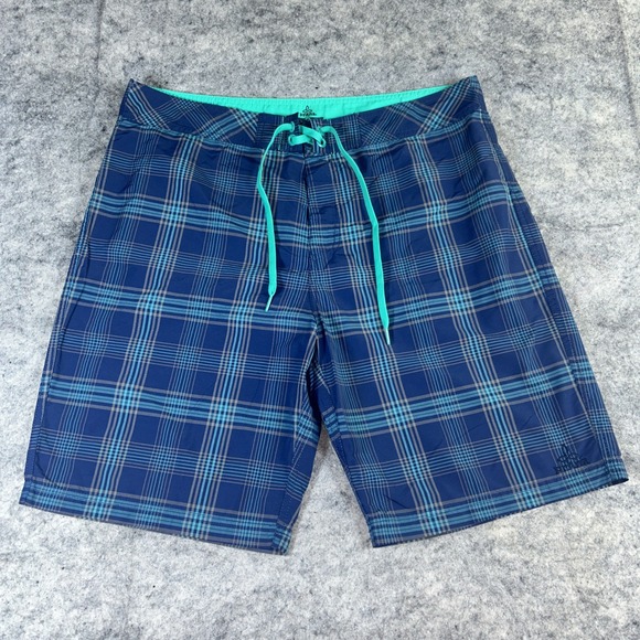 Prana Sediment Shorts Men's Size 36 Blue Plaid Draw String Waist Board Short SPF - Picture 1 of 9